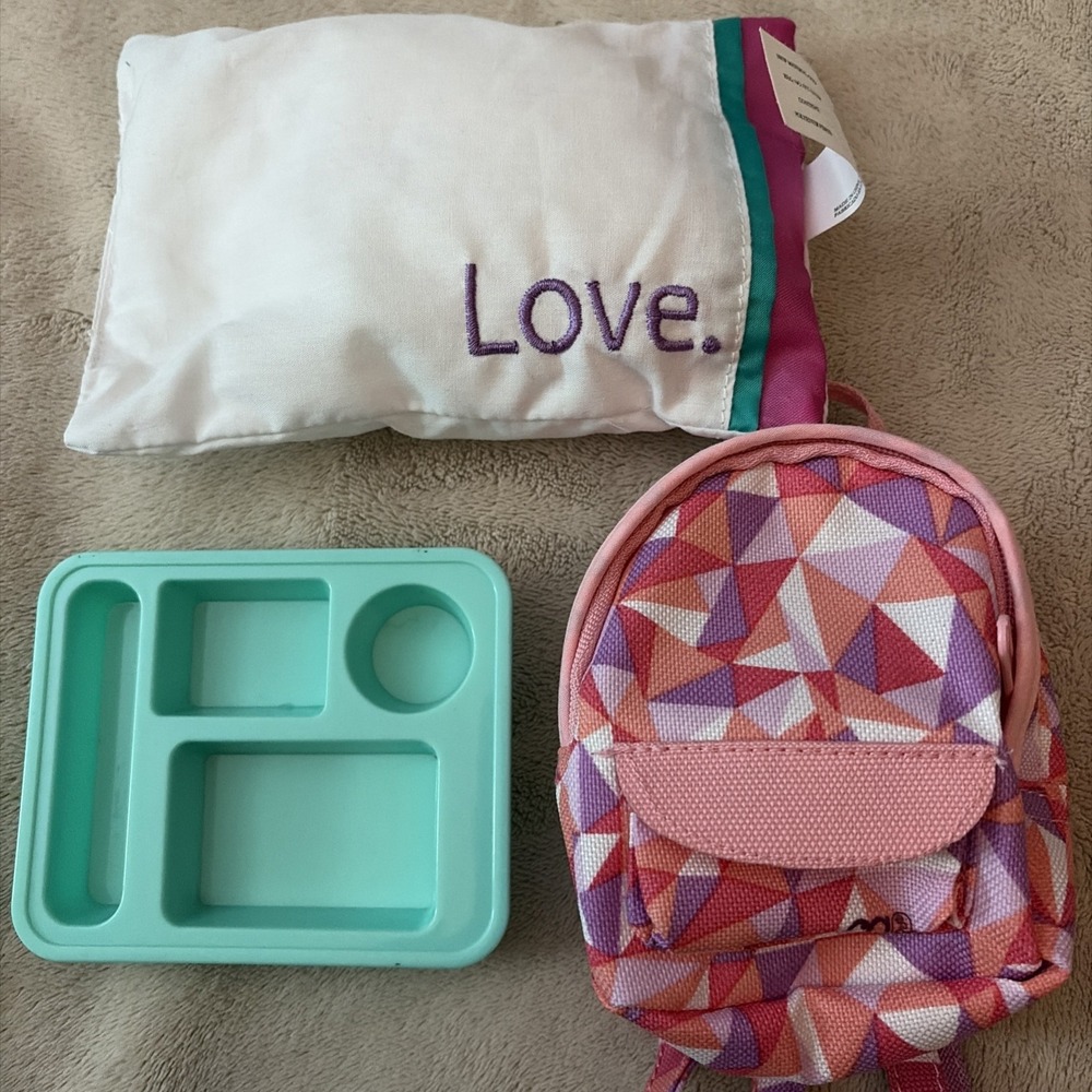 OG Our Generation Doll 18 In Lot Of 3‎ - Pink Purple Backpack Love Pillow  Tray